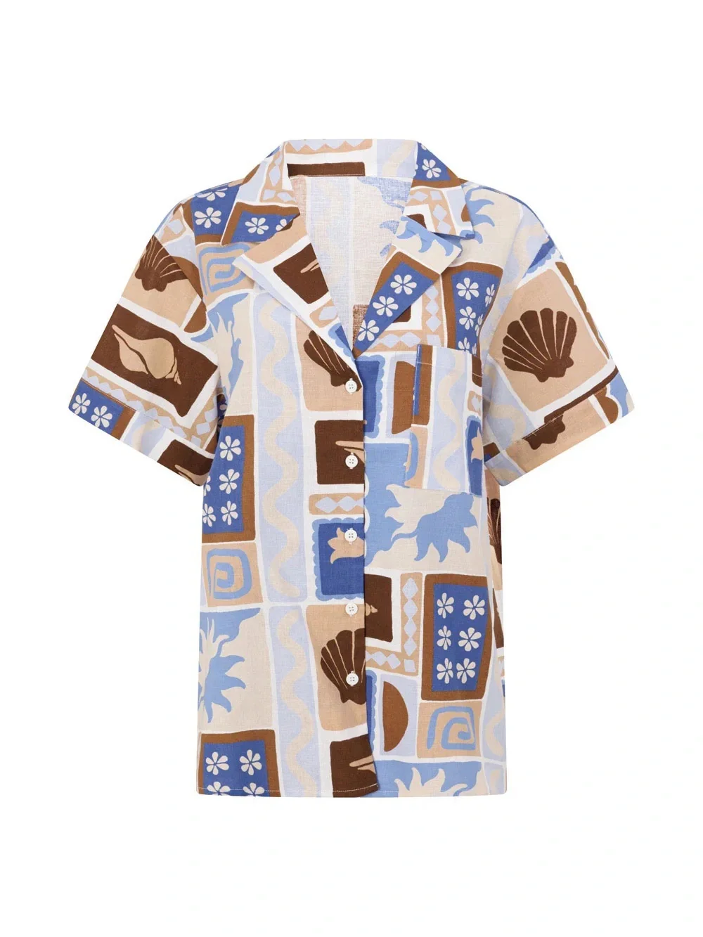 Sabo Skirt Blue & Brown Printed Resort Shirt and Shorts
